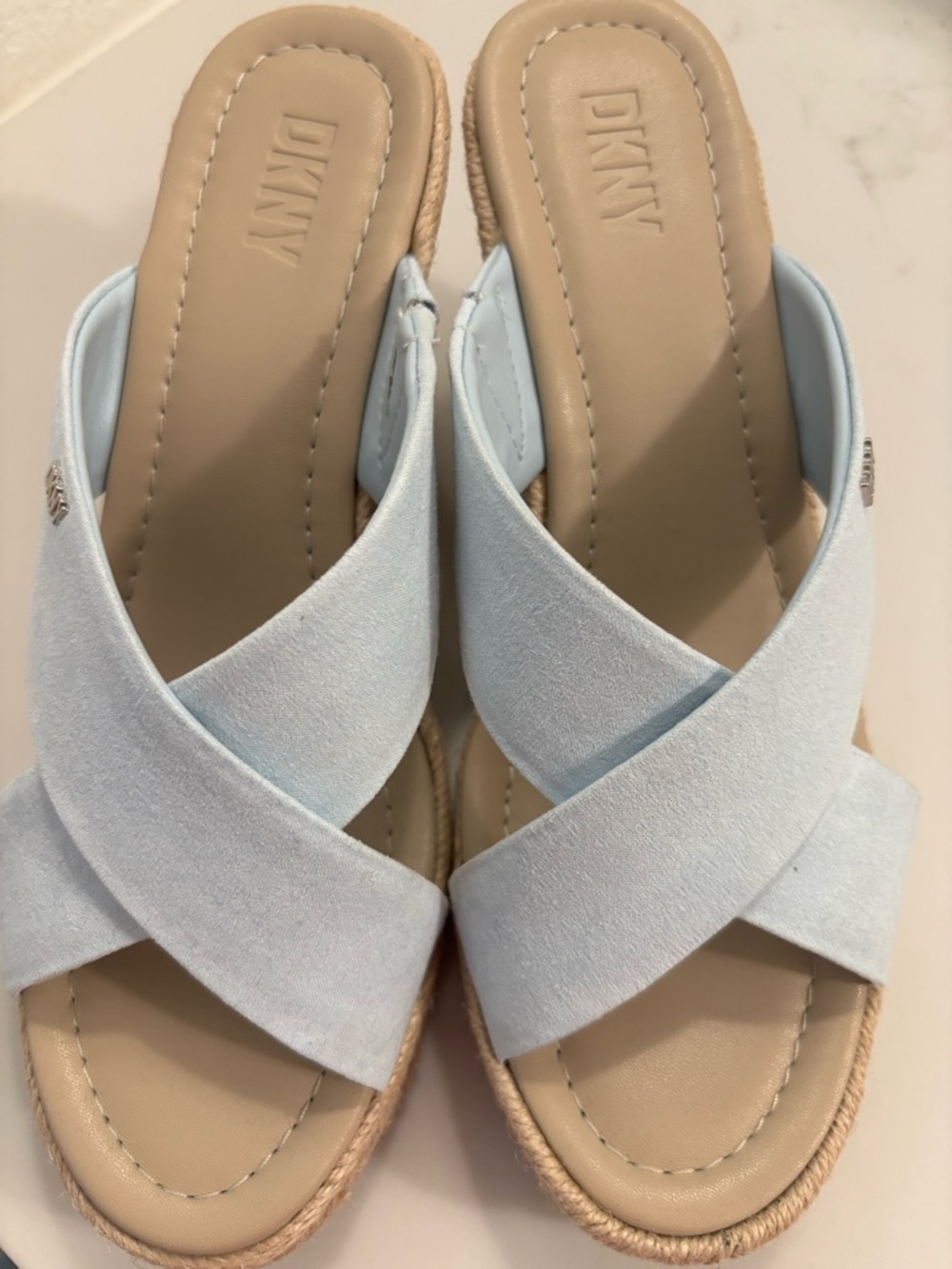 DKNY Light Blue Crisscross Slide wedge Sandals